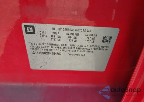 2015 Chevrolet Sonic Ls Auto z USA, uszkodzony, nr VIN 1G1JA5SGXF4104367